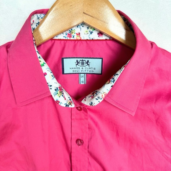 Hawes & Curtis‎ Blouse Fitted Pink US 6 UK 10 Semi Fitted Floral Cuff Preppy  * - Picture 1 of 7